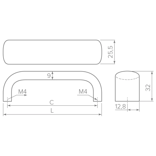 Ручка UA-340 L-128mm., алюминий, UA-00-340-128 
