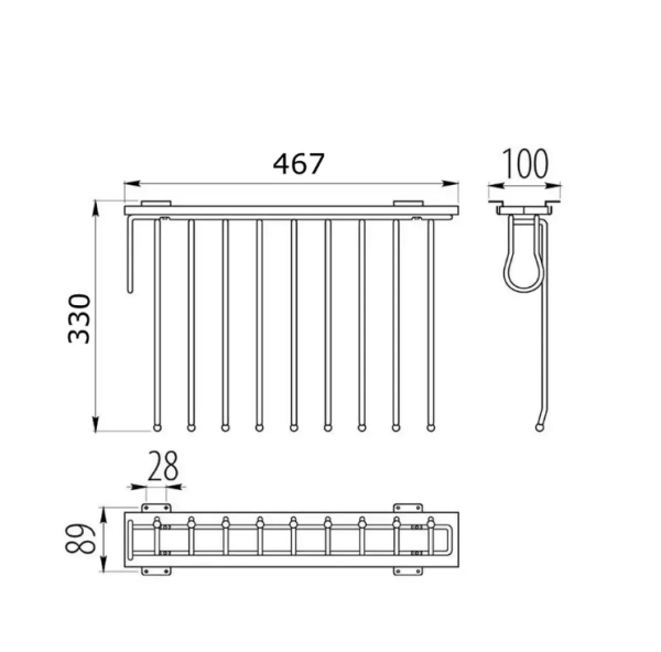 Вешалка для брюк 9 мест правосторонняя, хром/алюминий