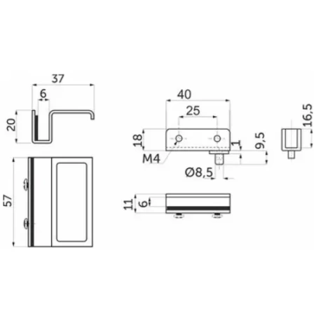 Комплект петель для стекла+ ручка хром FGV