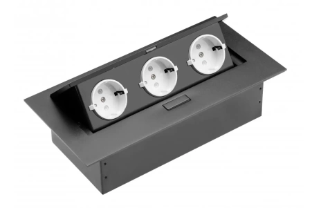 Удлинитель врезной 3 розетки, без USB, с проводом, черный