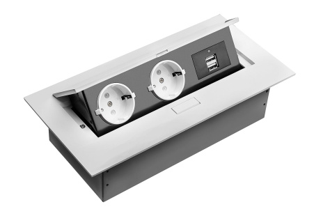Удлинитель врезной 2 розетки 2 USB, без провода, белый