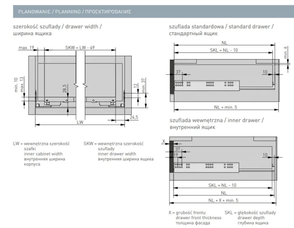 Направляющие скрытого монтажа с доводчиком Modern Slide 3D 250мм 