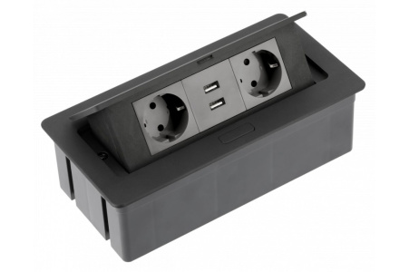 Удлинитель SOFT, 2 розетки SCHUKO®, зарядный разъем 2хUSB 5V, с проводом 1,5 метра, черный,