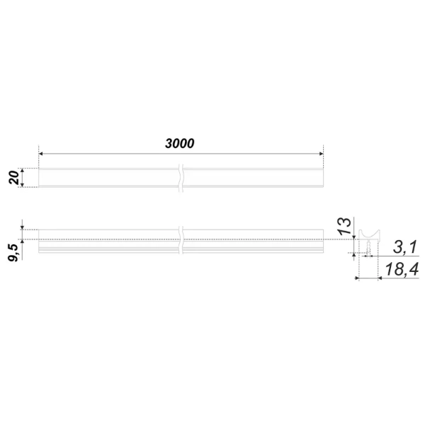 Ручка RP004SC.1/000/3000 Профиль алюминиевый врезной "U"(3,0м)