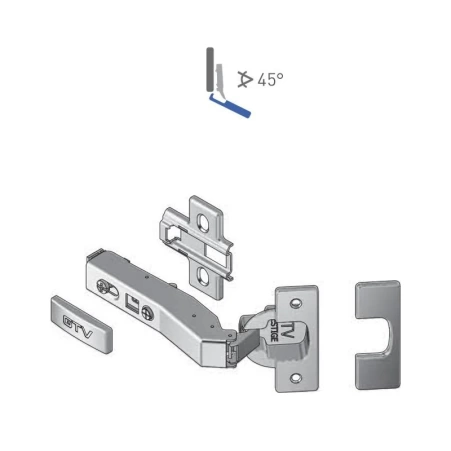 Петля угловая с доводчиком +45° clip-on, с еврошурупом GTV
