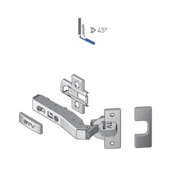Петля угловая с доводчиком +45° clip-on, с еврошурупом GTV