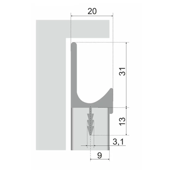 Ручка RP003BL.1/000/3000 Профиль ЧЕРНЫЙ алюминиевый врезной "L"(3,0м)