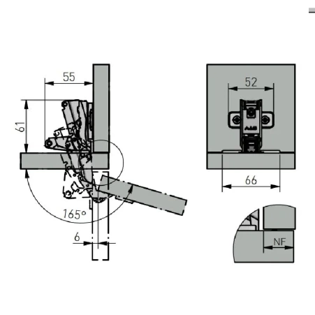 Петля +165° без пружины, H=2, slide-on, с еврошурупом GTV