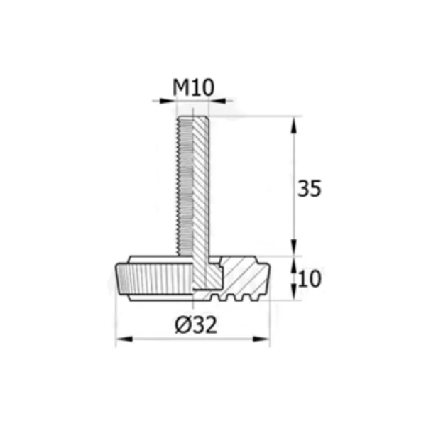 Опора резьбовая регулируемая M10X35, черная