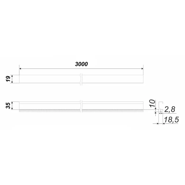 Ручка RP002BL.1/000/3000 Профиль алюминиевый врезной ЧЕРНЫЙ"С"(3,0м) 