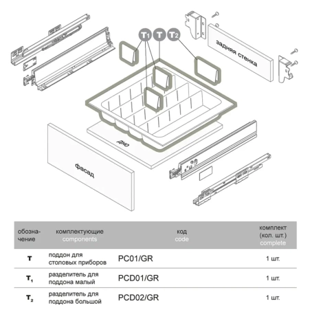 Вкладыш ПОДДОН для столовых приборов 730х480 