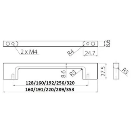Ручка UZ-819 L-128mm., хром, UZ-819128