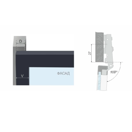 Петля +110 без пружины для алюминиевого профиля EVO (без планки) черный никель BOYARD 