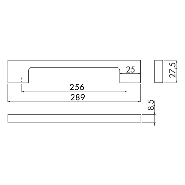Ручка UZ-819 L-256mm., сатин , UZ-819256-02