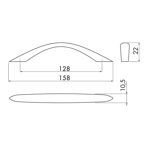 Ручка UZ-01 L-128mm., алюминий, UZ-01-128-05 