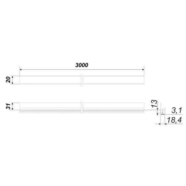 Ручка RP003BL.1/000/3000 Профиль ЧЕРНЫЙ алюминиевый врезной "L"(3,0м)