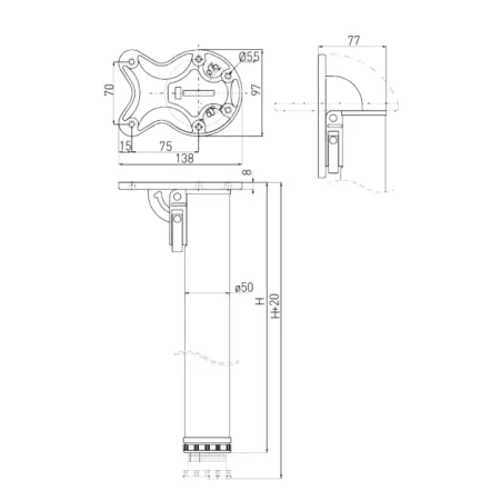 Опора для стола 710х50 мм с верхним креплением (складная), белая
