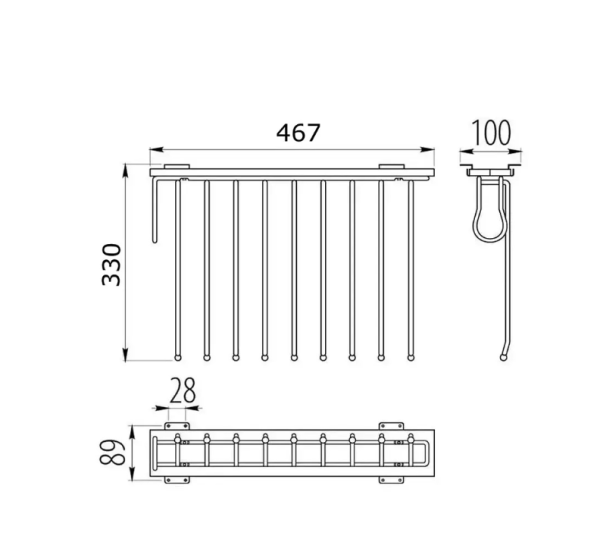Вешалка для брюк 9 мест левосторонняя, алюминий