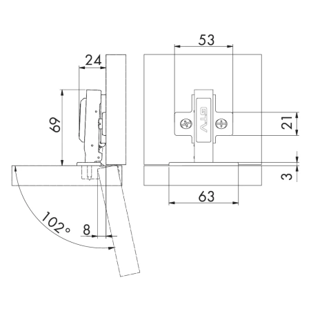 Петля +110 накладная с доводчиком Prestige GTV