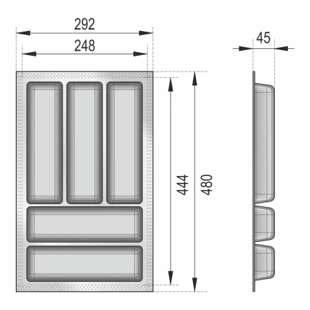 Вкладыш ПОДДОН для столовых приборов графит 292x480